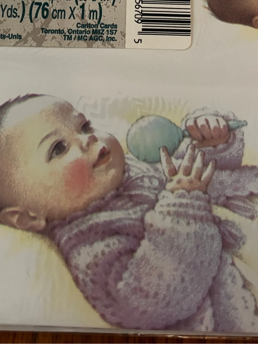 Vtg Carlton Cards Retro Nursery Baby with Rattle Gift Wrap Paper New Sealed
